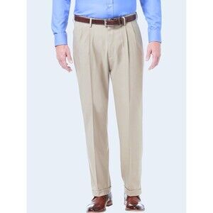 NWT Savane Elastic Comfort Waist Dress Khaki Pleat Cuff Pants Stone Men 40x32